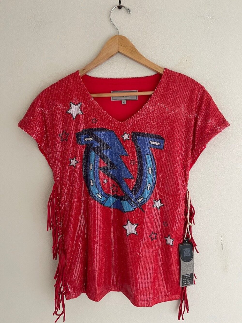 DOUBLE D RANCH "Horseshoe Heavens" Sequin Top in Rocket Red: XS; New with Tags!!